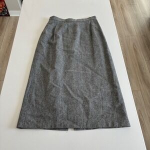 Radcliffe Vintage Wool Blend Tweed Herringbone Midi Skirt Size 10 Gray